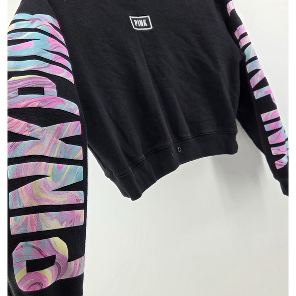 Pink Victoria's Secret Sweatshirt Cropped Child Size Small Black Layers Logo 90s - Picture 3 of 8
